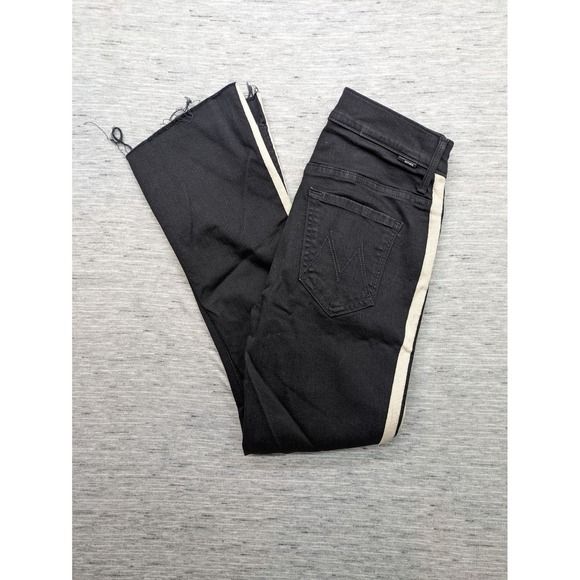 MOTHER Jeans 25 Denim Insider Crop Step Fray Guilty Racer Wash‎ Raw Hem Black - Picture 1 of 13